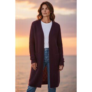 Eileen Fisher Plush Melange Mohair Snap Cardigan Purple Open Front Longline Size